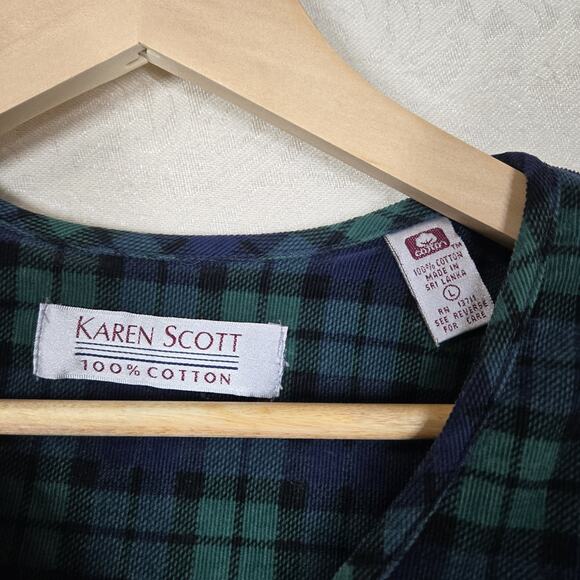 VTG Black Watch Tartan Plaid 100% Cotton Corduroy Jacket sz L Blue Green Preppy - Picture 8 of 13